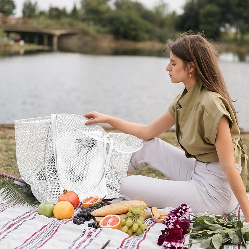 KALIDI BeachNylon Mesh Tote Bag, Casual Tote Bag Hobo Women Foldable MAX 23L Shoulder Bag For Beach Picnic Vacation - Image 3